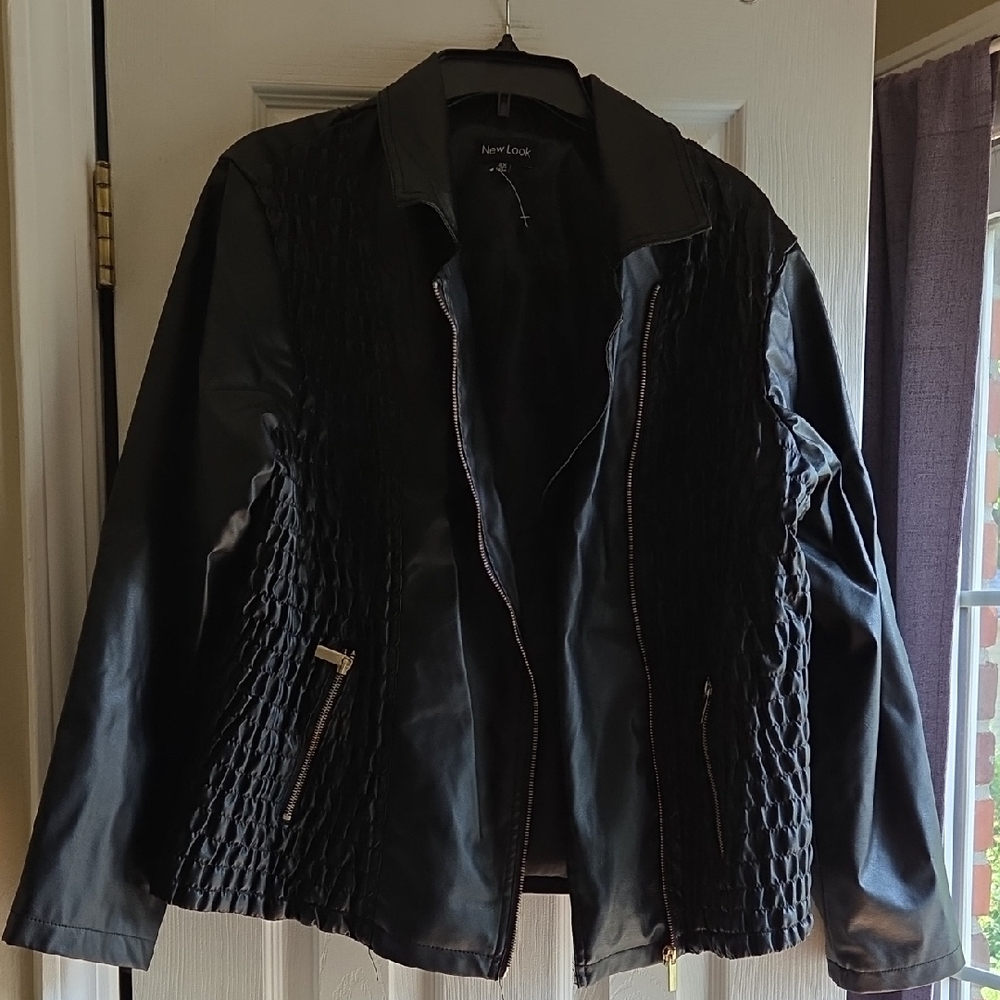 New Look Black Leather Jacket with Textured Design